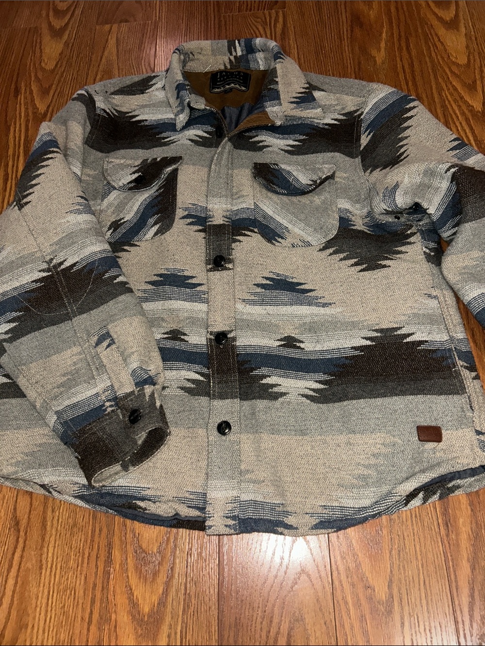 JACHS Mens Wool Blend Shirt Jacket Aztec XL Sherpa Fleece Lined TAN/BLUE Western